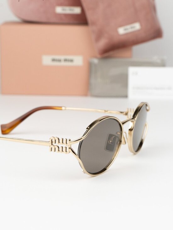 Miu Miu Women Sunglasses LOGO Pale Gold Grey Oval MU52YS ZVN80Q NEW AUTHENTIC main image 5